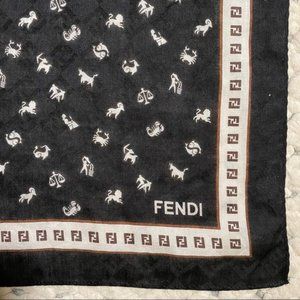 FENDI Authentic FF Logo Zodiac Black Scarf